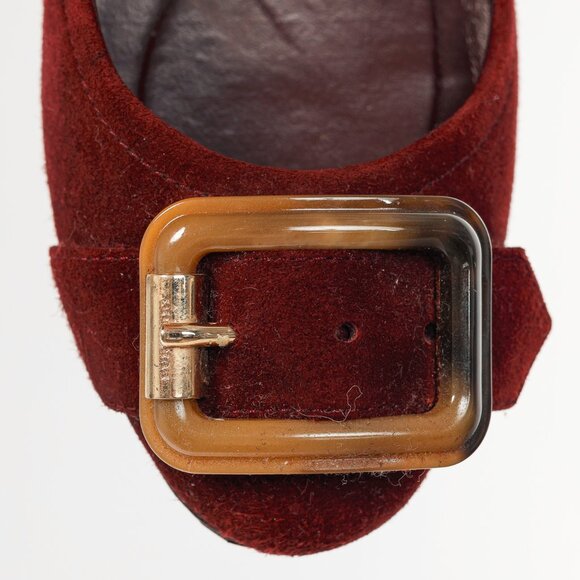 Burberry Leygreen Mahogany Red Suede Trench Buckle Ballerina Flats - Picture 8 of 13